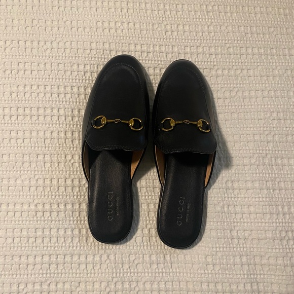 Black Leather Mules with Gold Accents - Picture 3 of 4